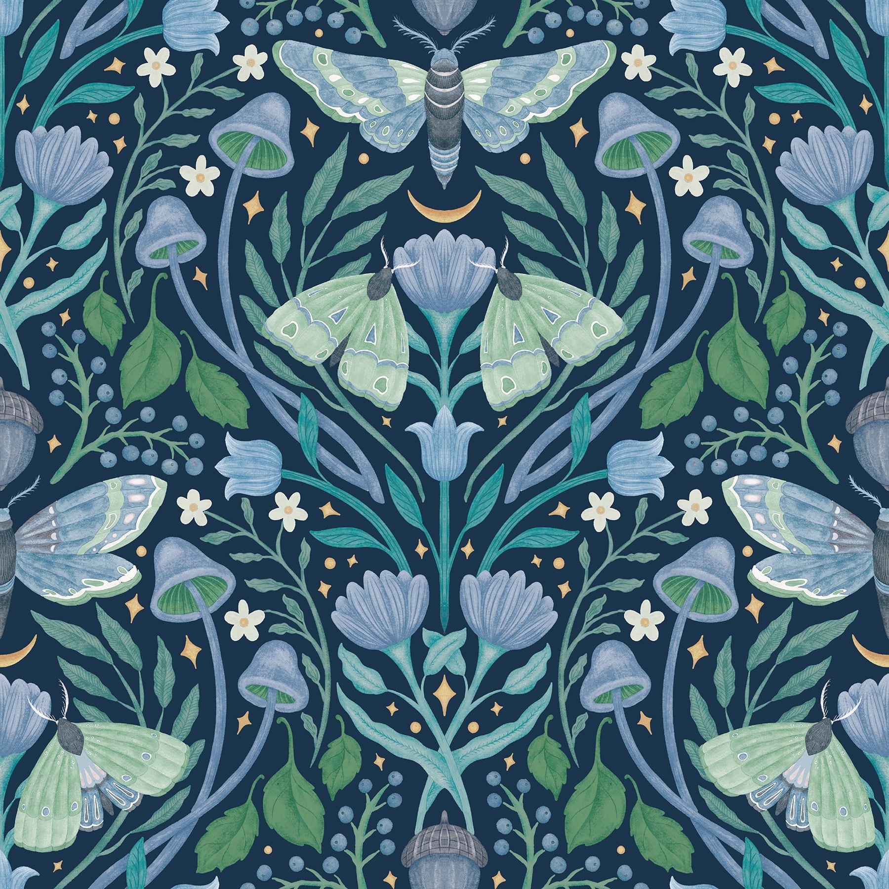 RoomMates Enchanted Forest Damask Butterflies Blue Peel and Stick Wallpaper, 1 Roll