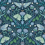 RoomMates Enchanted Forest Damask Butterflies Blue Peel and Stick Wallpaper, 1 Roll