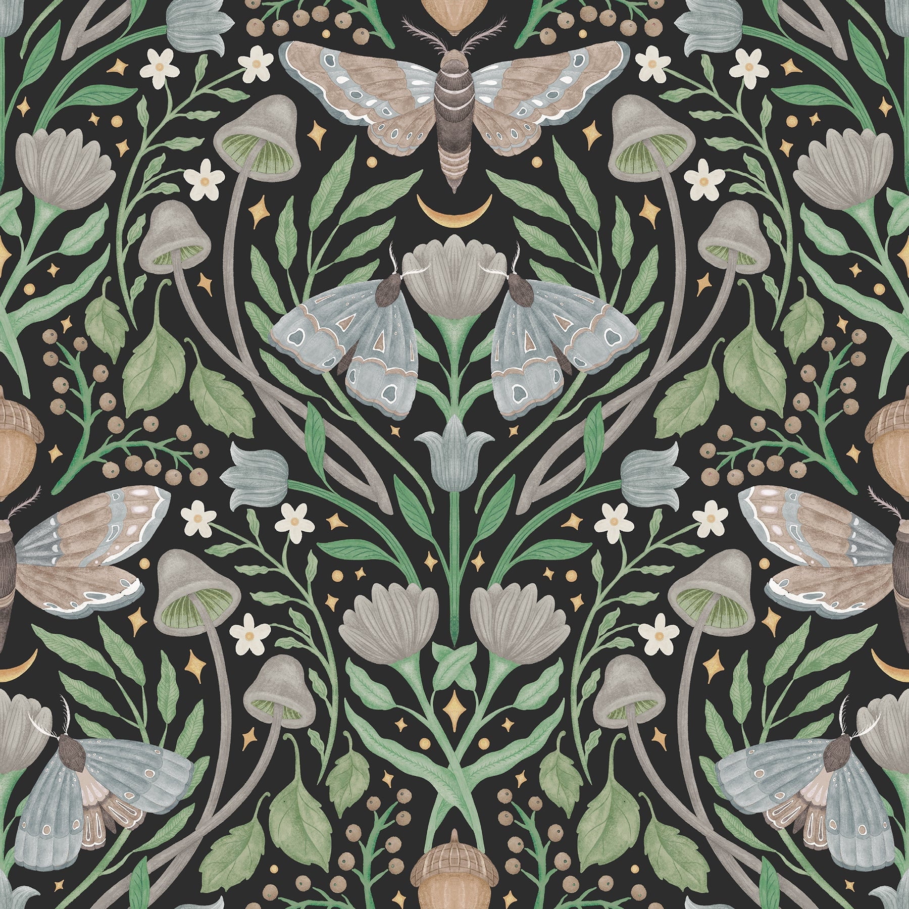 RoomMates Enchanted Forest Damask Black Peel and Stick Wallpaper, 1 roll