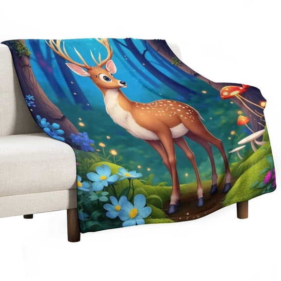 Enchanted Forest Deer Blanket Soft Throw Warm Lightweight Plush Blanket for Couch Bed Sofa