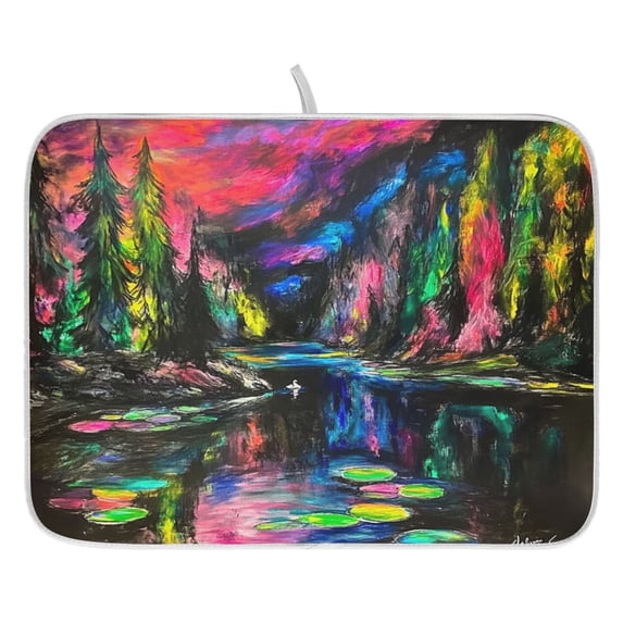Enchanted Forest Dish Drying Mat for Kitchen, Quick Drying Absorbent Soft Durable 16" x 18"