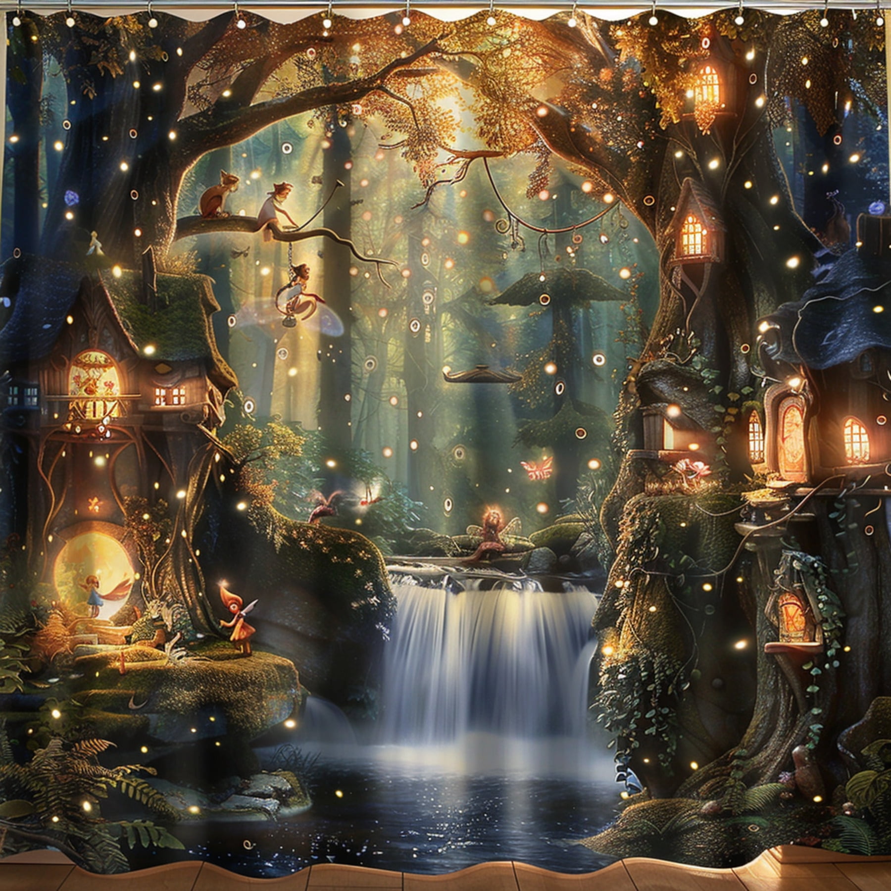 Enchanted Forest Fairy Houses Shower Curtain Transform your bathroom