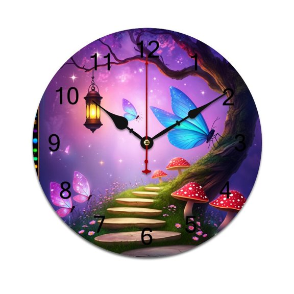 Enchanted Forest Fairy Scene-2 Time Decorative Wall Clocks Round Large Wall Watch Bedroom Home Decor 10in