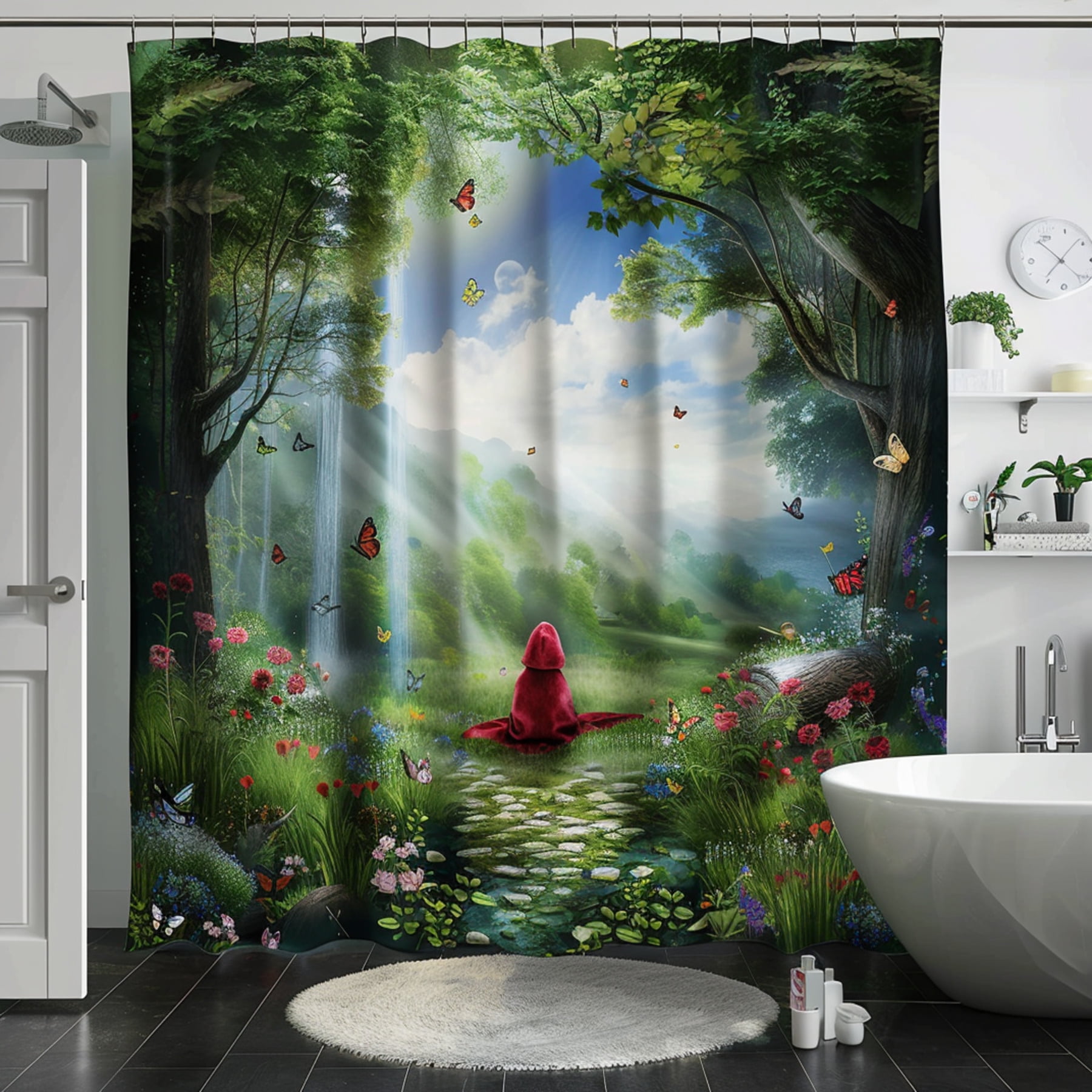 Enchanted Forest Fairy Tale Shower Curtain with Little Red Riding Hood ...