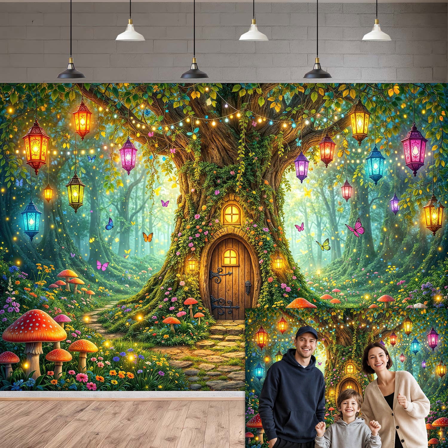 Enchanted Forest Fairy Treehouse Photography Backdrop, Magical Mushroom Lantern Butterfly Background for Kids Birthday Party Baby Shower Photo Booth Decorations Banner, 10x8ft