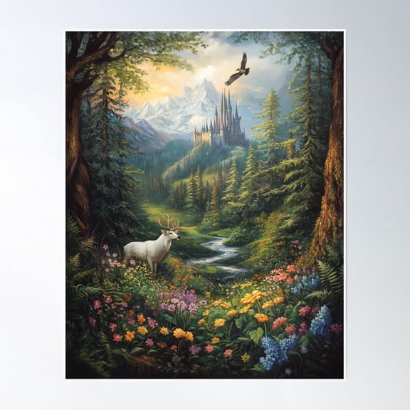 Enchanted Forest Fantasy Nature Art Poster, Unframed Canvas 16x20in