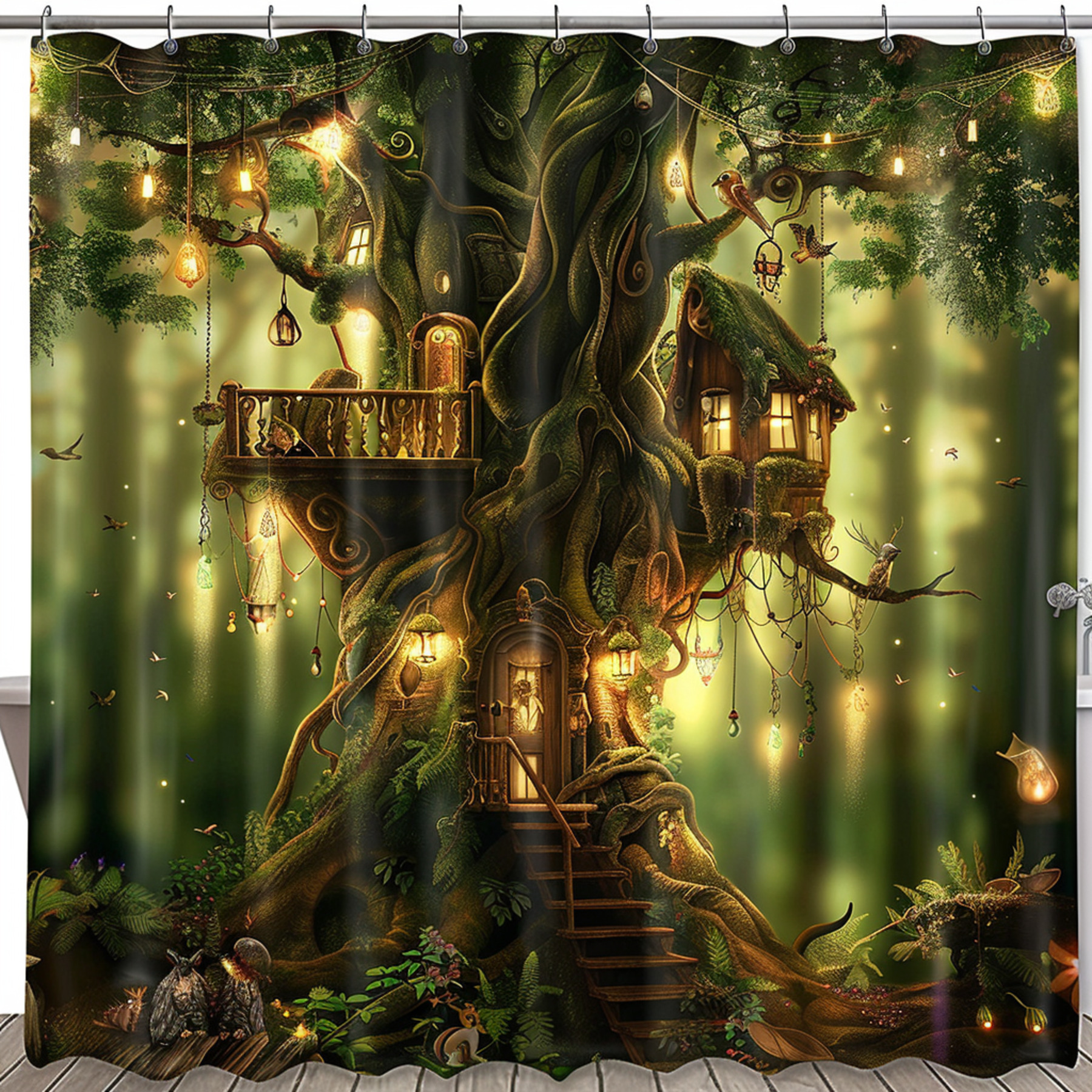 Enchanted Forest Fantasy Treehouse Shower Curtain Magical Woodland ...