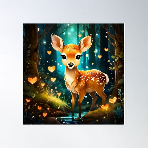 Enchanted Forest Fawn Poster Wall Art, Modern Wall Decor For Living Room Bedroom, 24x24 UNFRAMED