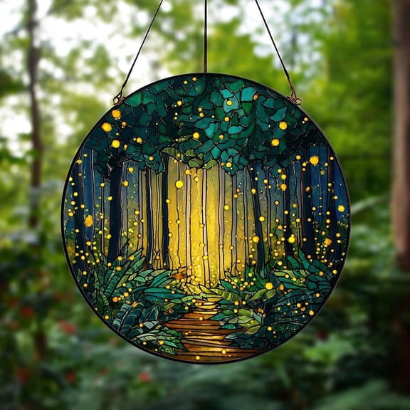 Enchanted Forest Firefly Glass Suncatcher, Mountains Acrylic Suncatcher, Woodland Decor Gift, Magical Window Decor Gift For Nature Lover