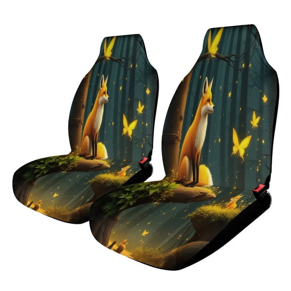Enchanted Forest Fox Scene Set of 2Pcs Car Seat Covers Easy Clean Automobile Seat Protector Car Interior Accessories