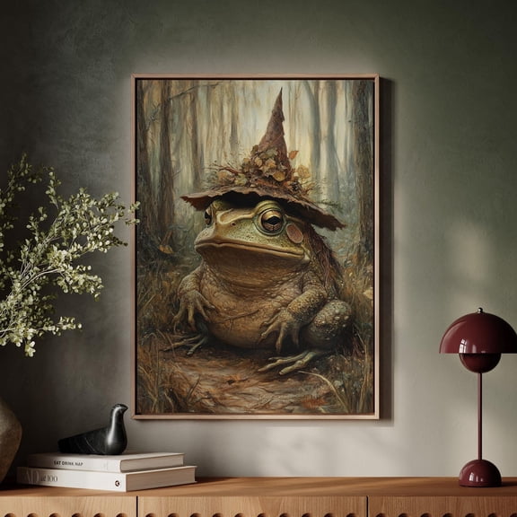 Enchanted Forest Frog Witch - Magical Toad Portrait With Nature-Inspired Hat Wall Art Print Wall Art, Modern Wall Decor, 12x18 UNFRAMED