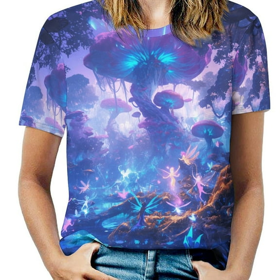 Enchanted Forest Glow(1)-3 Women's Short Sleeve T-Shirt Crew Neck Casual Summer Trendy Loose Fit Tops