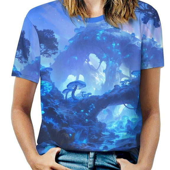 Enchanted Forest Glow T Shirts Basic T-Shirt Short Sleeve Ladies Tee Shirt Summer Graphic Clothing