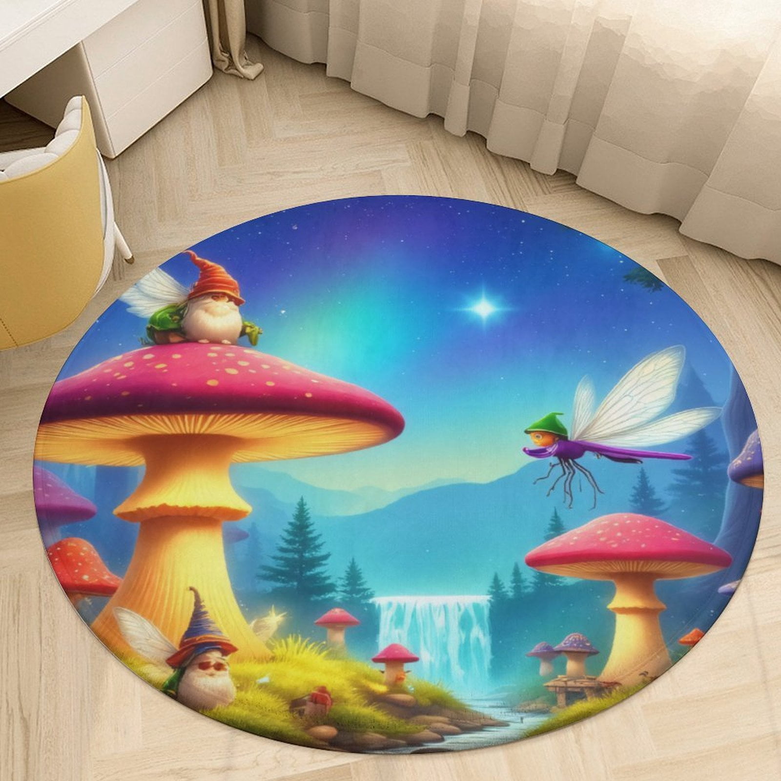 Small Round Forest Rug Enchanted Forest Gnomes Round Area Rugs for Bedroom Living Room, 3FT ...