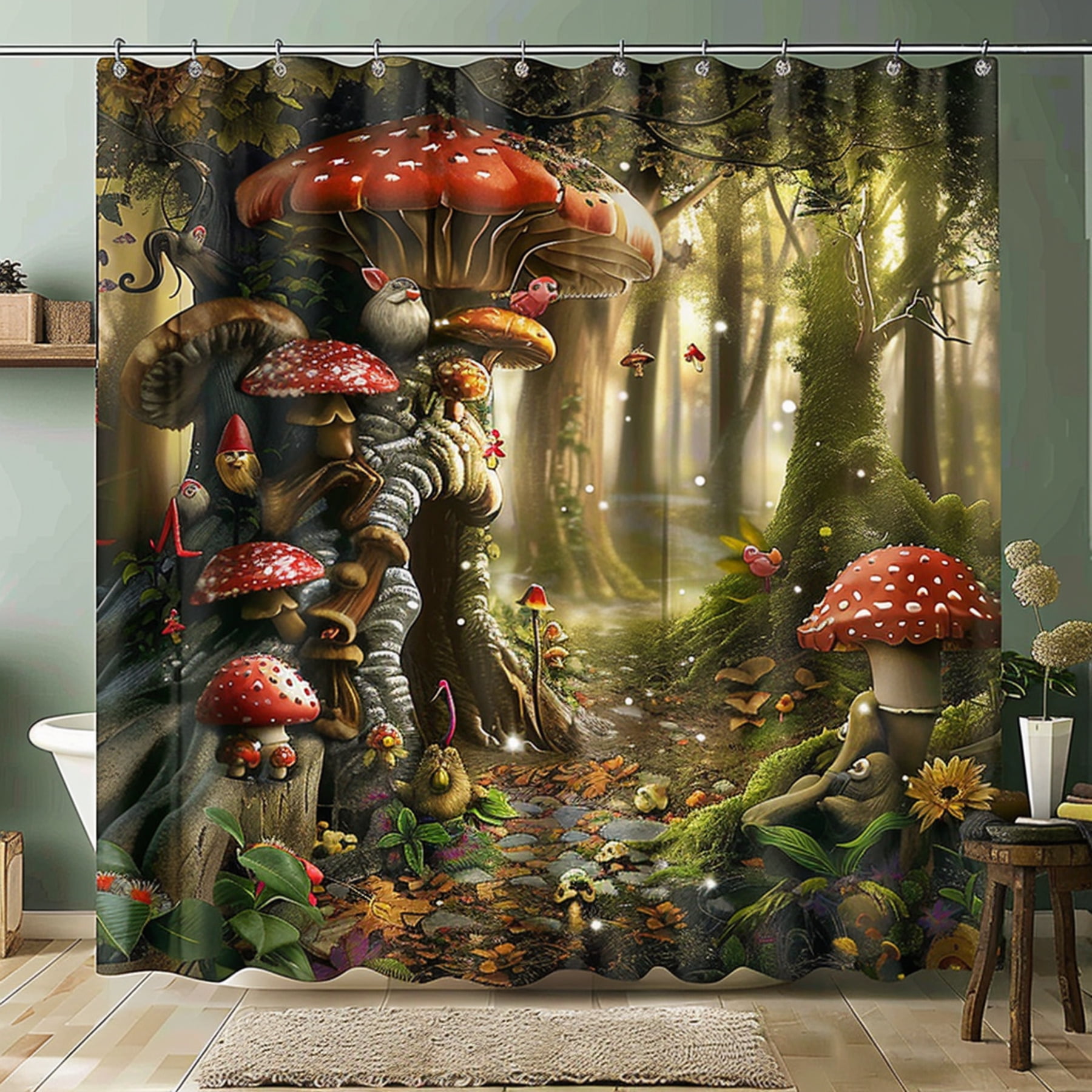 Enchanted Forest Gnomes and Toadstools Shower Curtain Whimsical