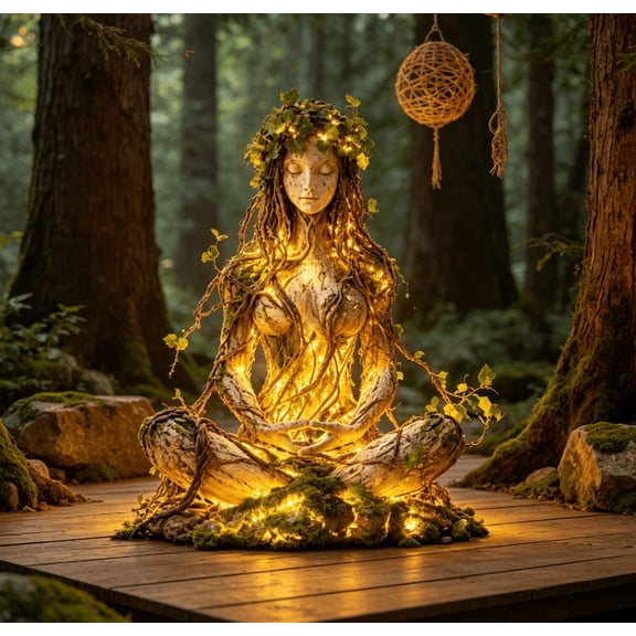 Enchanted Forest Goddess Sculpture Collection, Illuminated Fantasy Forest Spirit Statue Indoor Outdoor Garden Patio Ornament