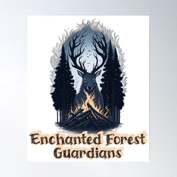 Enchanted Forest Guardians - Bonefire - Forest Deer Poster Wall Art, Modern Wall Decor, 24x36 UNFRAMED