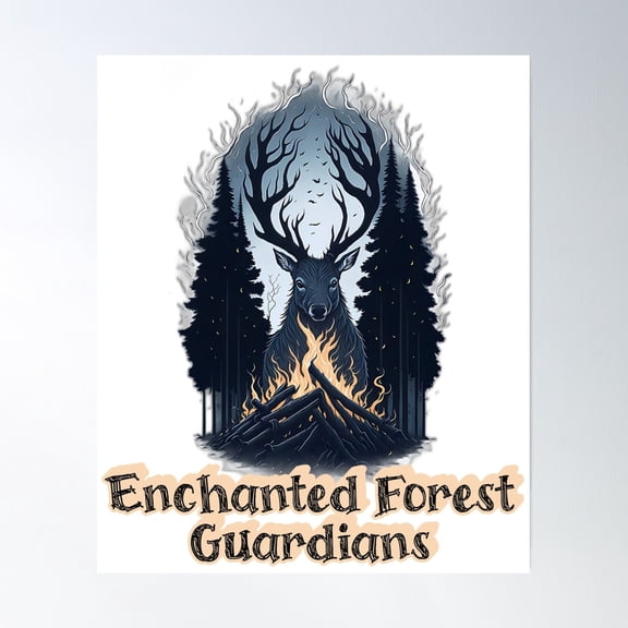 Enchanted Forest Guardians - Bonefire - Forest Deer Poster Wall Art, Modern Wall Decor, 8x12 UNFRAMED
