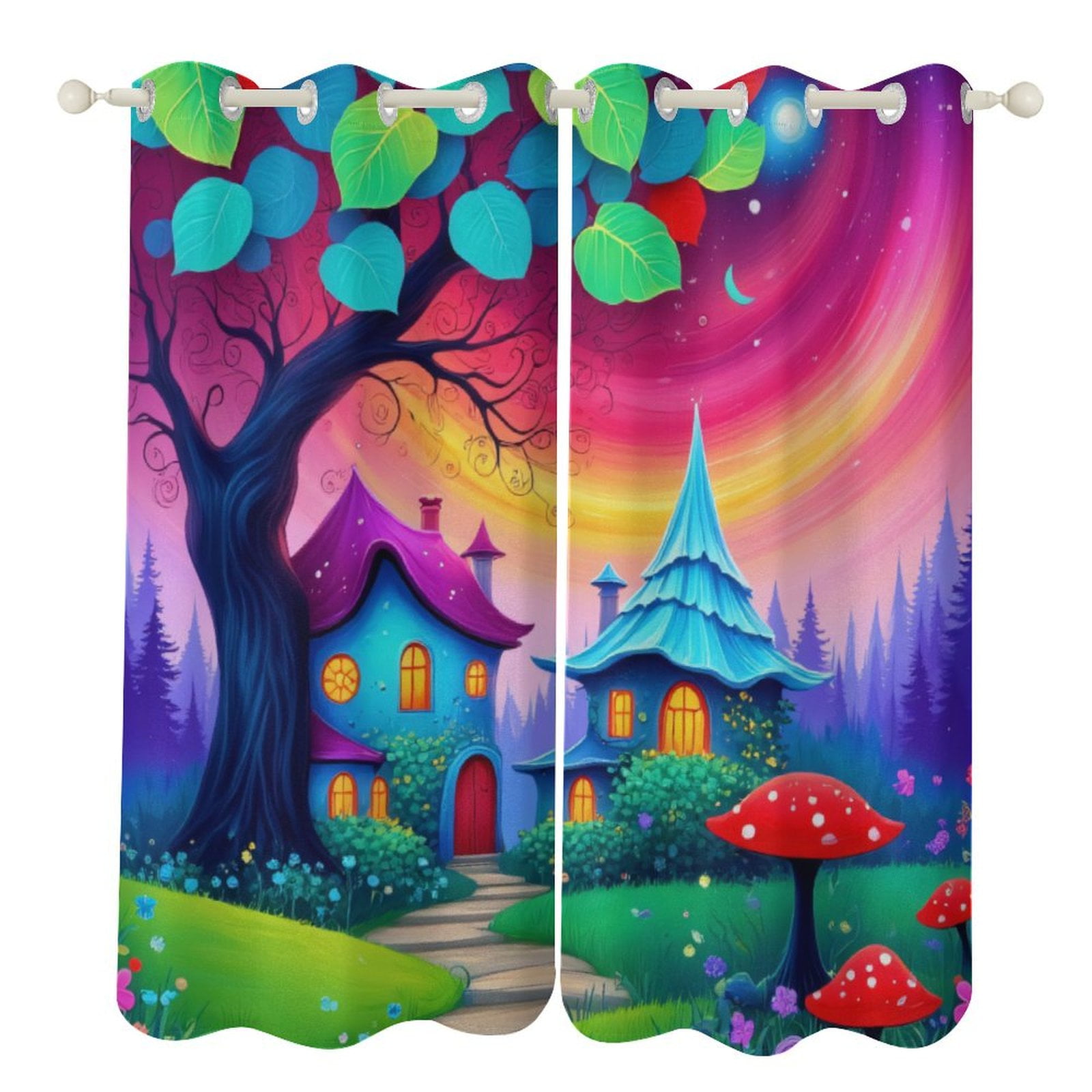 Enchanted Forest Houses 2 Panels Curtains for Bedroom Living Room ...