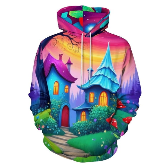 Enchanted Forest Houses 3D Print Hoodie Men Women Autumn Thin Pullover Sweatshirt Vintage Streetwear Tops