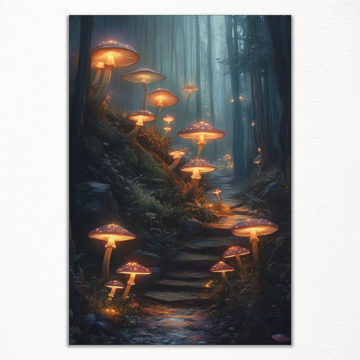 Enchanted Forest Landscape Canvas Wall Art, Fantasy Mushroom Poster ...