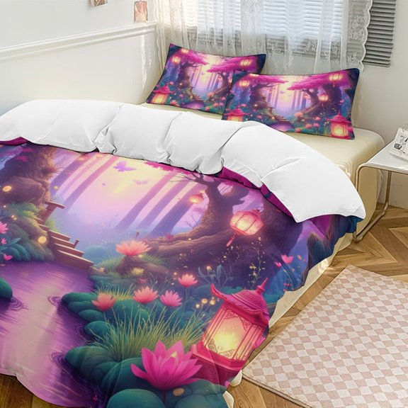 Enchanted Forest Lanterns 3D Duvet Cover Set Quilt Cover Theme of teenager for Bedroom Decoration