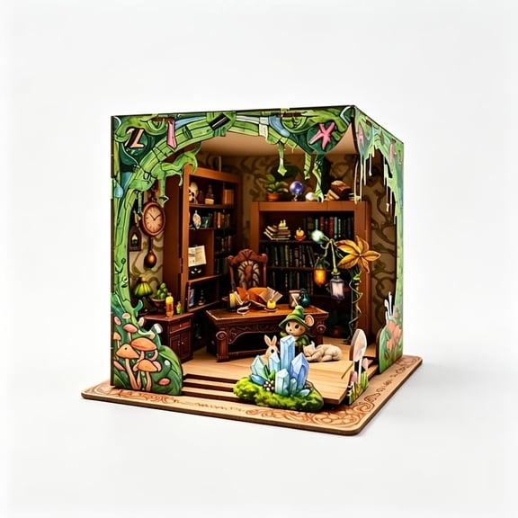 Ygakrkreit DIY Book Nook Kit, 3D Wooden Puzzle Forest Magic Scene, Adult Miniature Craft for Bookshelf Decor & Gift