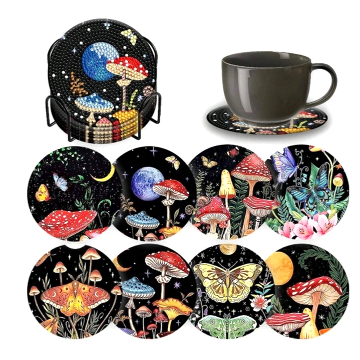 Enchanted Forest Mushroom Butterfly DIY Coaster Set Of 8 Diamond