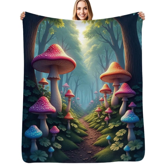 Enchanted Forest Mushroom Path Flannel Blanket Warm Soft Bedding Throws Winter Camping Chair Sofa Bed