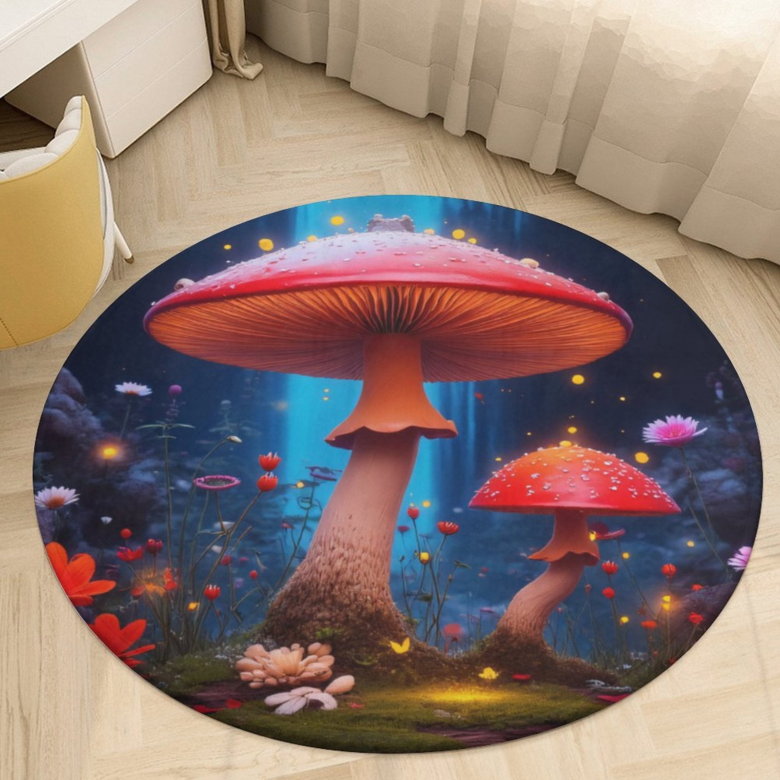 Enchanted Forest Mushroom Round Area Rugs for Bedroom Living Room, 4FT ...