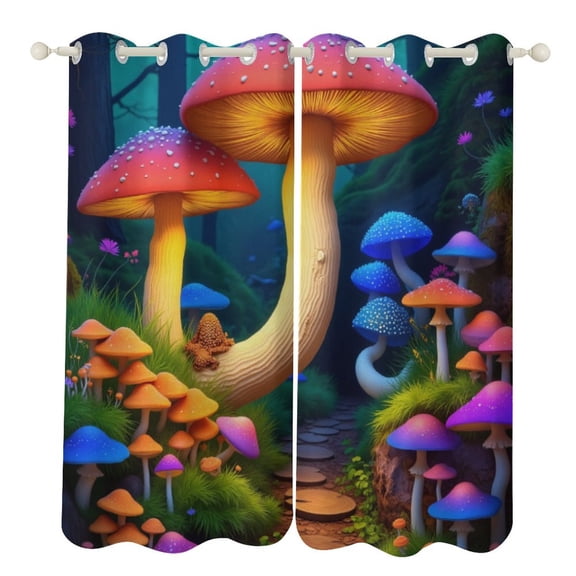 Enchanted Forest Mushroom Scene Blackout Window Curtains for Bedroom Living Room Kicthen High Shading 2 Panels
