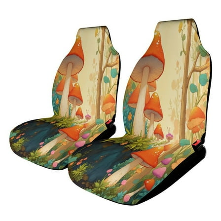 Enchanted Forest Mushroom Scene Car Seat Covers Car Accessories Pack of 2 Universal Front Seat Protective Cover