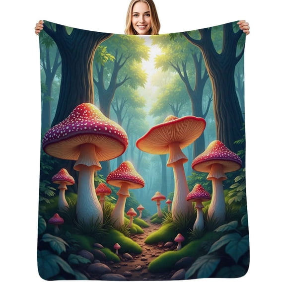 Enchanted Forest Mushroom Scene Flannel Blanket Warm Soft Bedding Throws Winter Camping Chair Sofa Bed