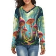 thumbnail image 1 of Enchanted Forest Mushroom Scene V-neck Sweater Winter Clothes Long Sleeve Knitwear Sweater Women's Pullover, 1 of 5