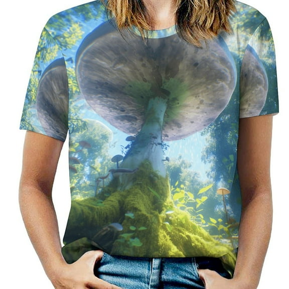 Enchanted Forest Mushrooms-3 Women's T-Shirt Short Sleeve T Shirts Tops Tee Ladies Loose T