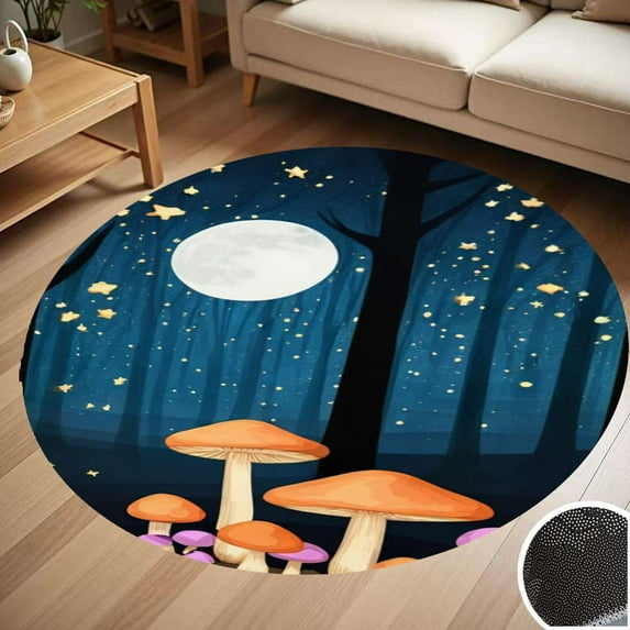 Enchanted Forest Mushrooms Night Round Carpet Living Room Bedroom Home Decoration Coffee Table Mat Lounge Rug Chair Mats