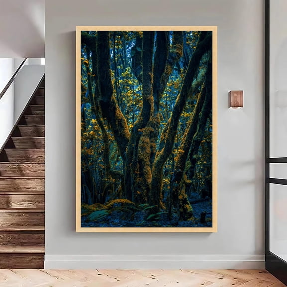Enchanted Forest Mystic Woodland Trees Blue And Gold Nature - Poster Home Decor Office Wall Art