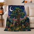 thumbnail image 1 of Enchanted Forest Night Owls Deer Fox Woodland, Peaceful Bird Art Scene, Warm Flannel Blanket for Cabin and Lodge, Bird Lovers Thanksgiving Gift, Artistic Home Decor, 1 of 9