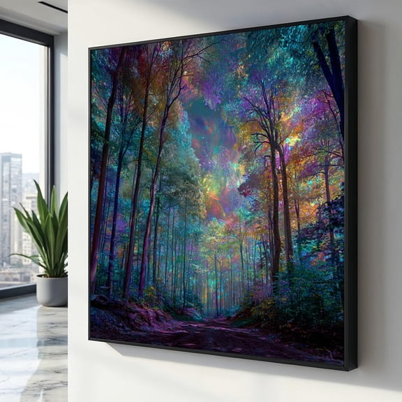 Enchanted Forest Path Canvas Colorful Abstract Trees Wall Decor Mystical Woodland Landscape Vibrant Nature Canvas Decor Ready To Hang