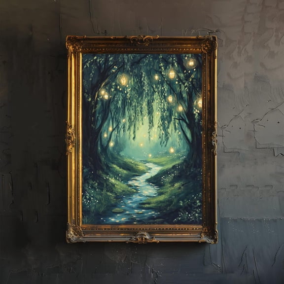 Enchanted Forest Path Poster Glowing Lantern Woodland Fantasy Wall Art 8x12 UNFRAMED