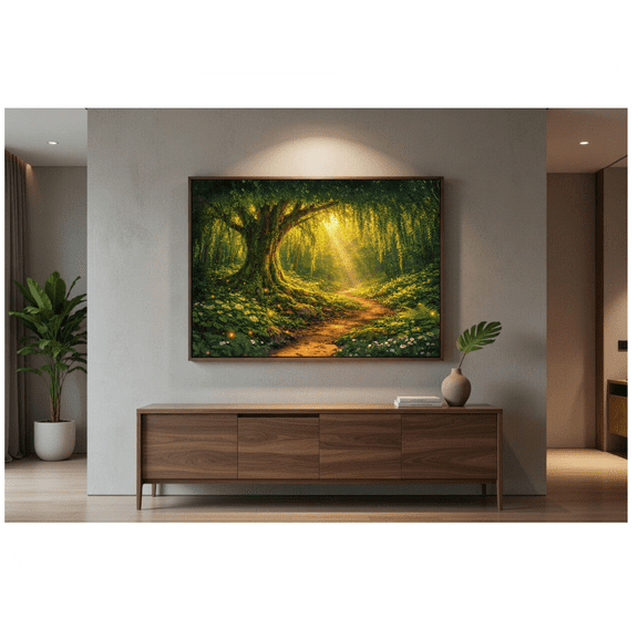 Enchanted Forest Path Wall Poster Mystical Sunlit Tree Nature Wall Decor