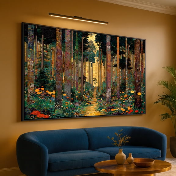 Enchanted Forest Pathway Gustav Klimt Inspired Wall Art Decorative Nature Landscape Colorful Floral Woods Ready To Hang Print Poster, Poster Only
