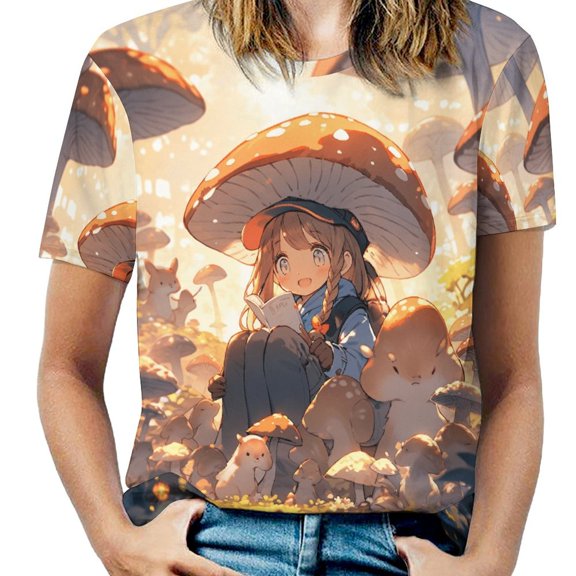 Enchanted Forest Reader Womens Tops Women's Fashion Casual Short Sleeve Flower Print Round Neck Pullover Top Blouse