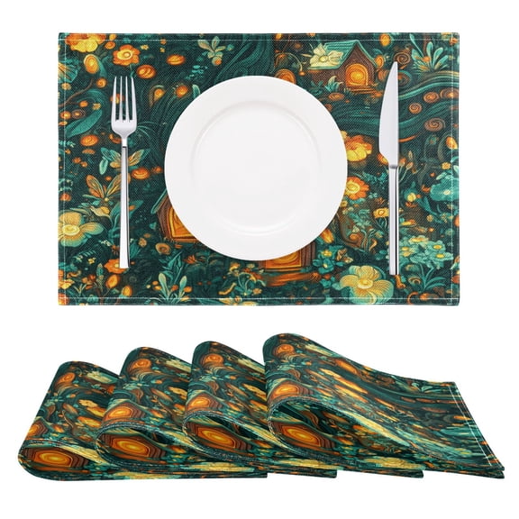 Enchanted Forest Reversible Placemat Non Slip Coffee Mat 18x12 Inch for Dining, Kitchen, Coffee