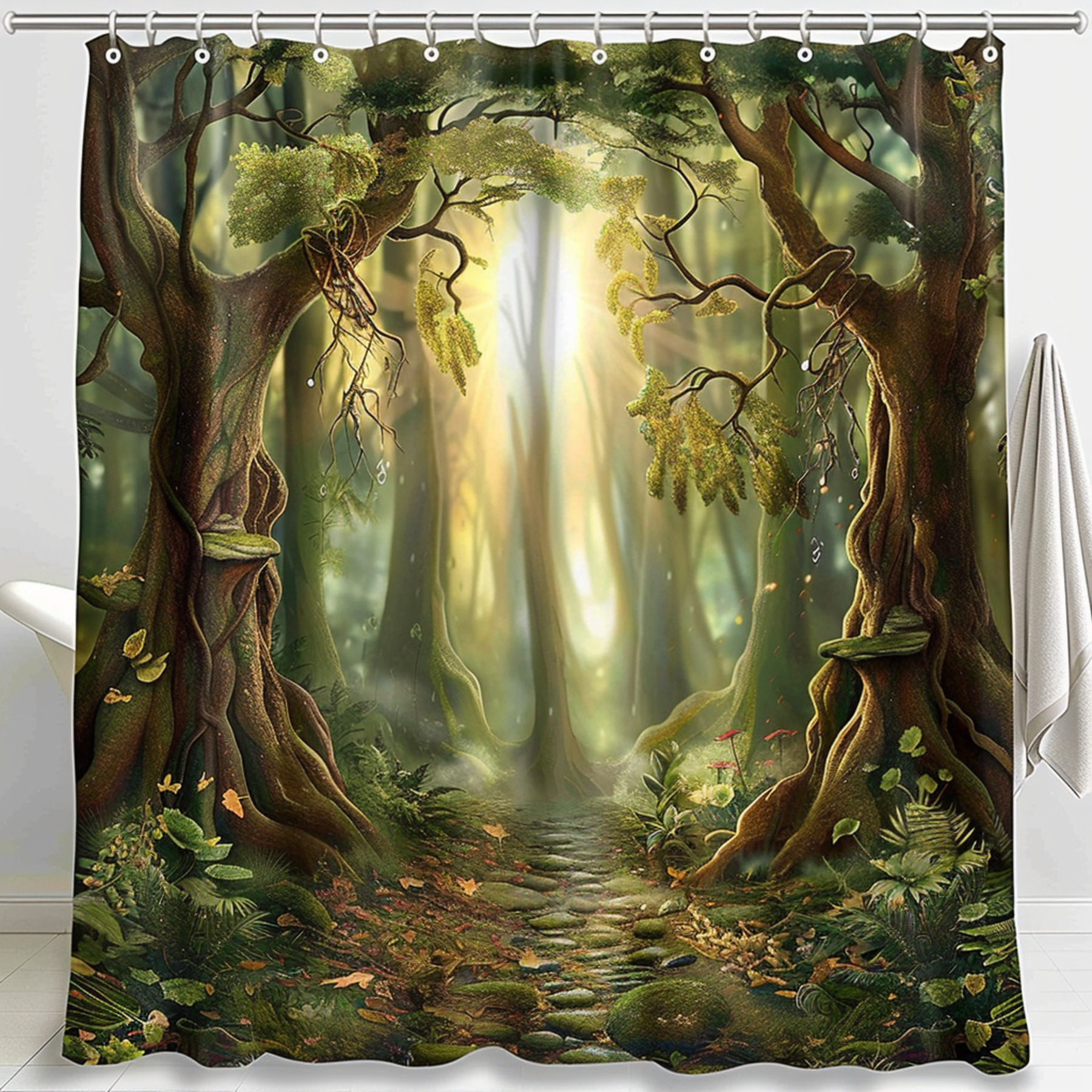 Enchanted Forest Shower Curtain Ancient Trees Hidden Paths Ethereal
