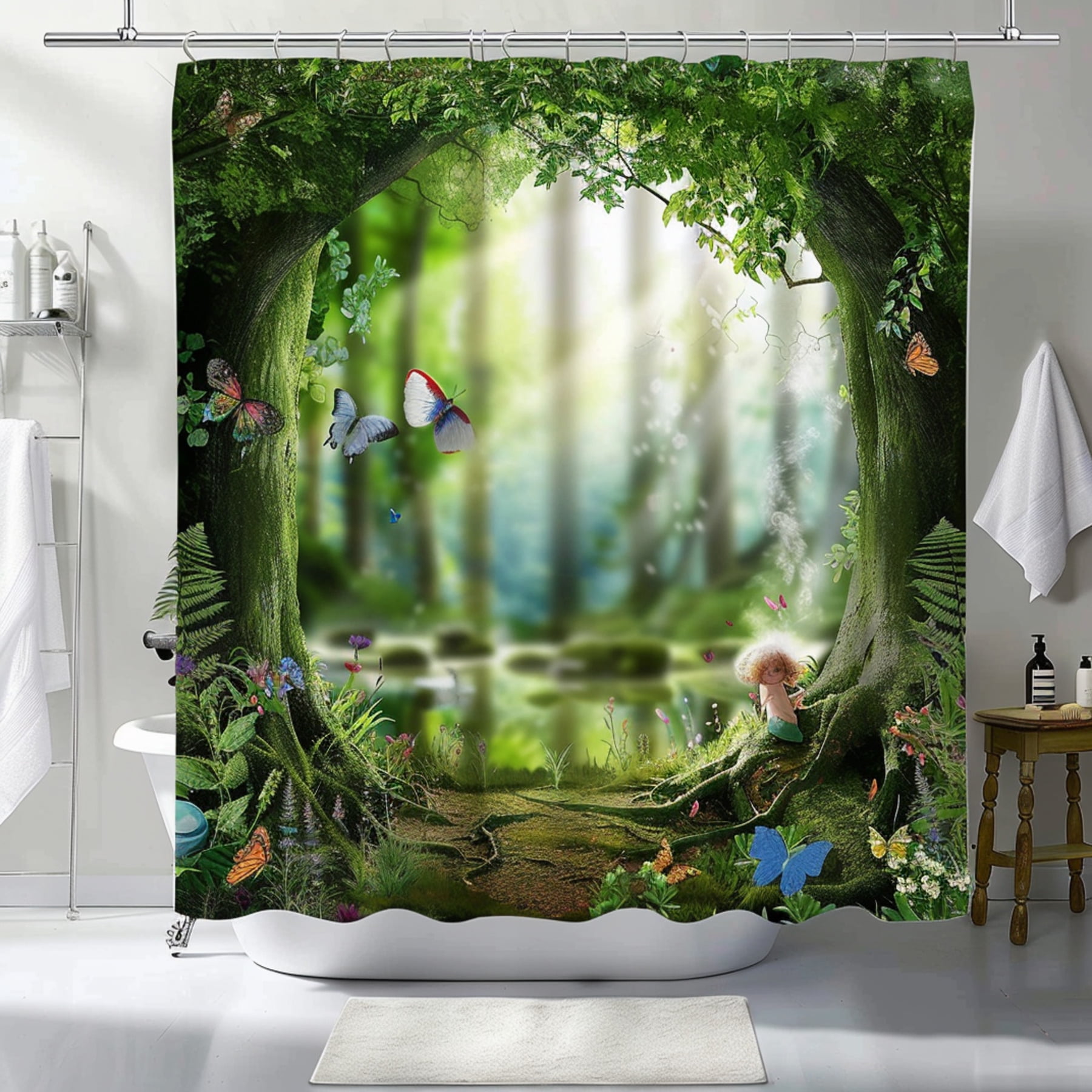 Enchanted Forest Shower Curtain Fairies Butterflies and Trees Bathroom ...