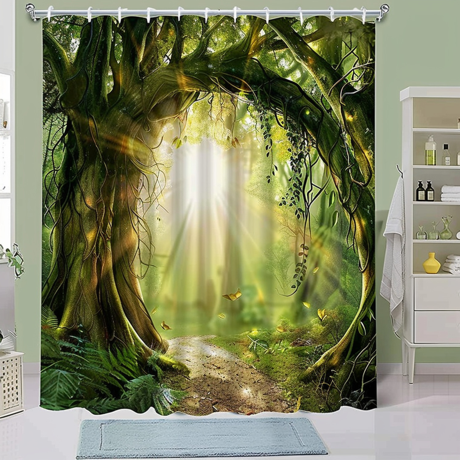 Enchanted Forest Shower Curtain Fantasy Woodland Design Sunlit Pathway