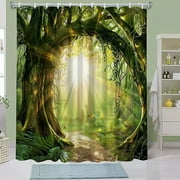 Enchanted Forest Shower Curtain Fantasy Woodland Design Sunlit Pathway Hidden Treasures Bathroom Decor with Nature Theme