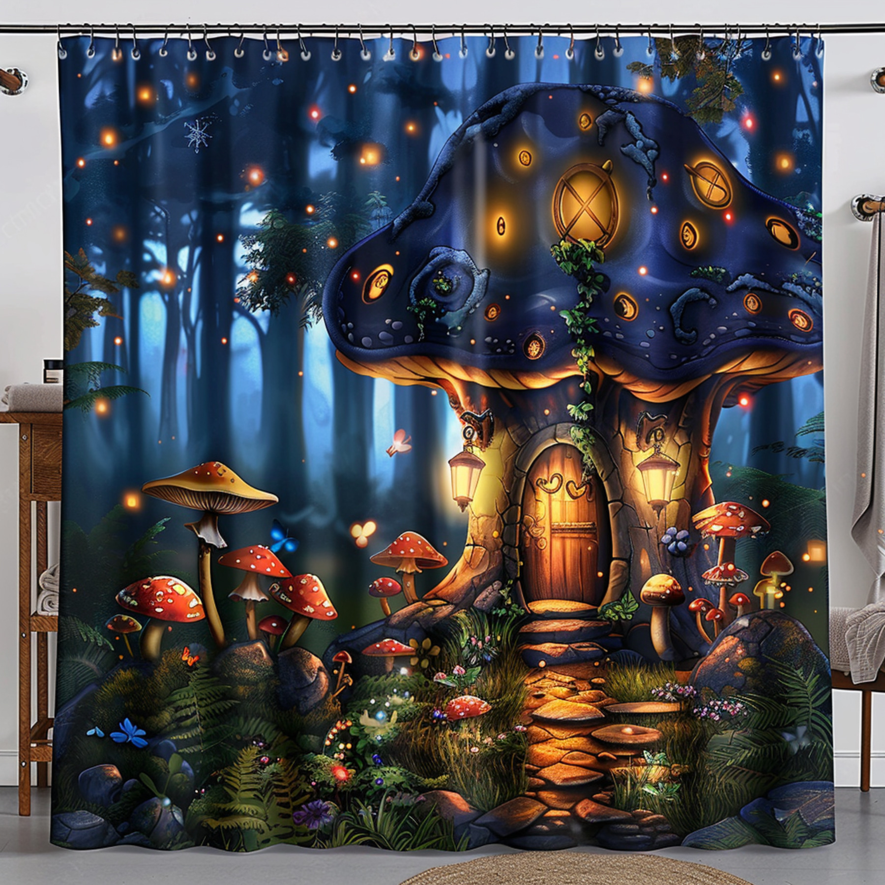 Enchanted Forest Shower Curtain Magical Woodland Scene with Fairies and