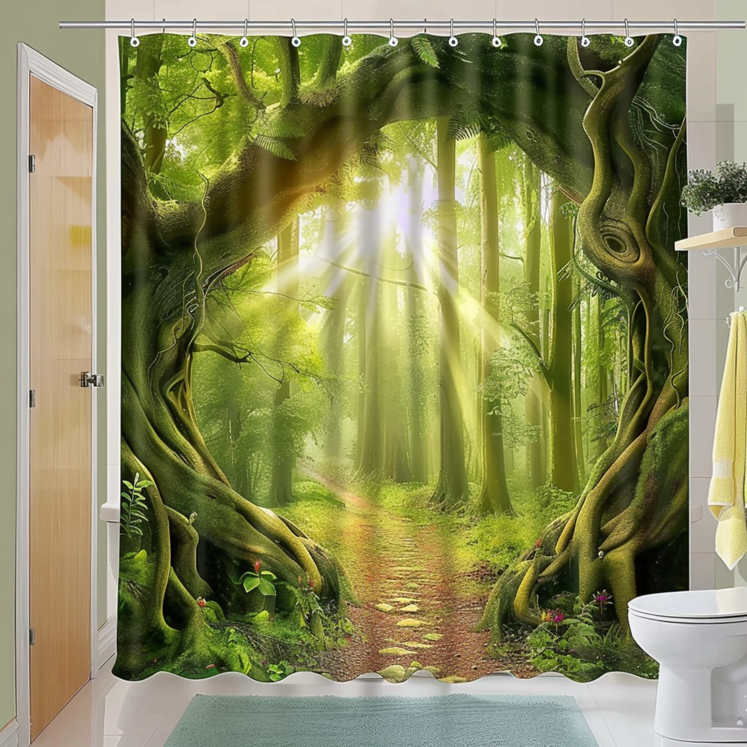 Enchanted Forest Shower Curtain Nature Inspired Bathroom Decor with